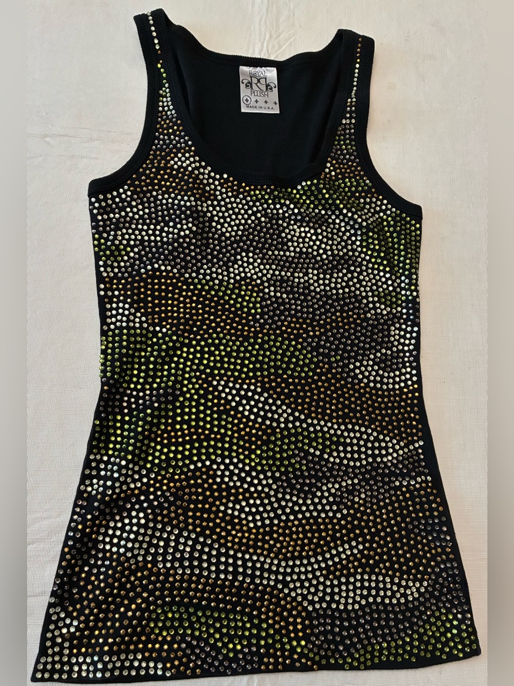 Vintage Y2K Royal Plush Black Bedazzled Camouflage Tank Top